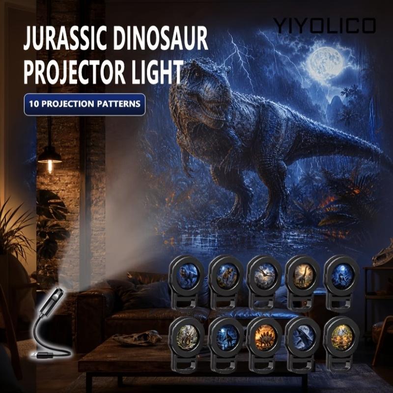 USB Dinosaurier Projektionslicht 10 austauschbare Folien 360° verstellbare HD Projektorlampe Kinderzimmer Auto Dekor