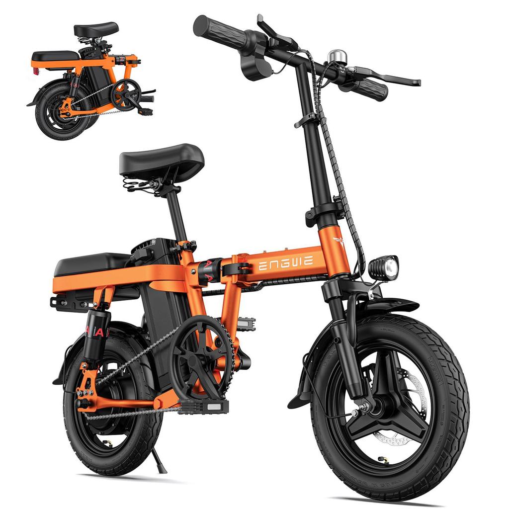 ENGWE T14 Foldable Urban Electric Bike 250W 48V10Ah City Pedelec, Dual Suspension, Rear Seat for Commuter & Outdoor Use