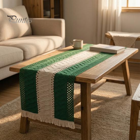 Table Runner for Family Gatherings Boho Striped Runner, Fringed Edge Cotton Linen Rustic Natural Woven Kitchen Farmhouse Dining Table, Home