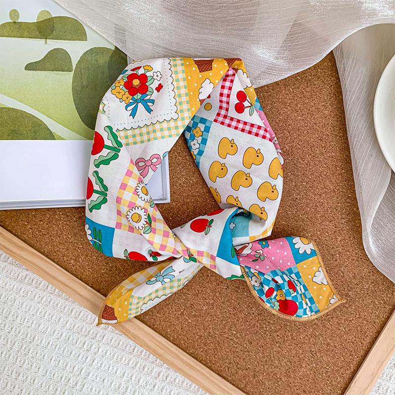 58 cotton and linen square scarf headscarf autumn versatile small floral women's thin small fresh decorative silk scarf