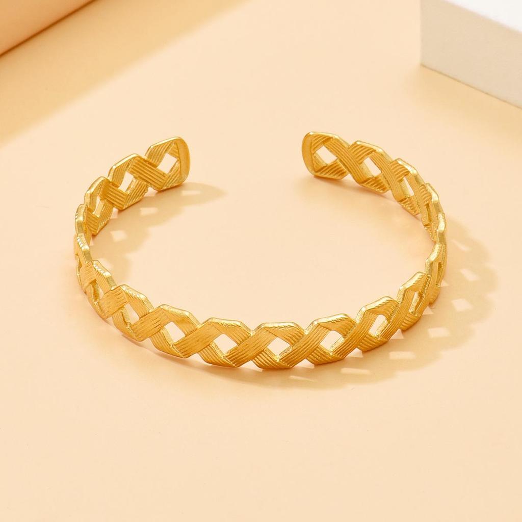 Stainless Steel Romantic Hollow Weave Open Bangle Bracelet for Women