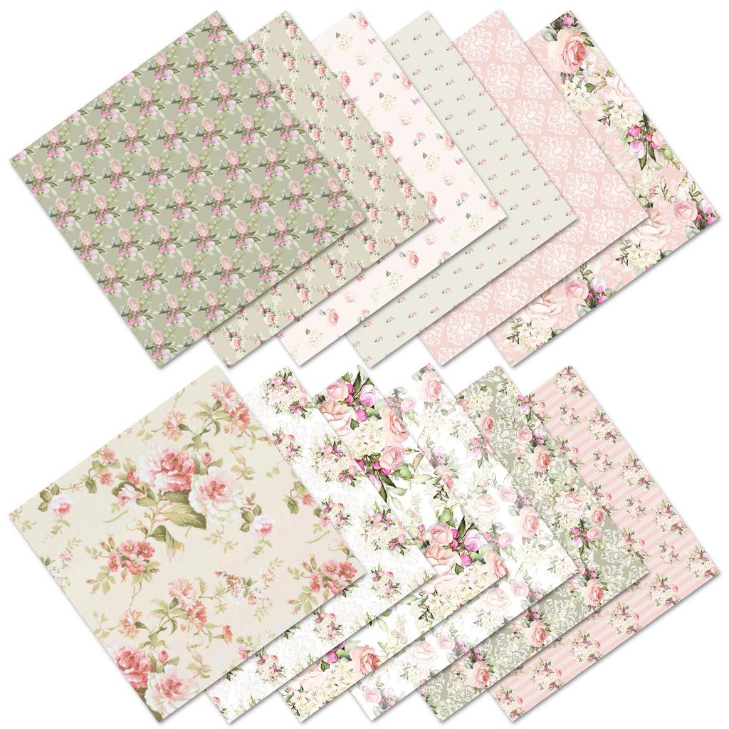 12 Packungen Materialpapier Valentinstag DIY Handkonto Hintergrundpapier Klare pastorale Blumen Westliches Blumenmuster Dekorpapier