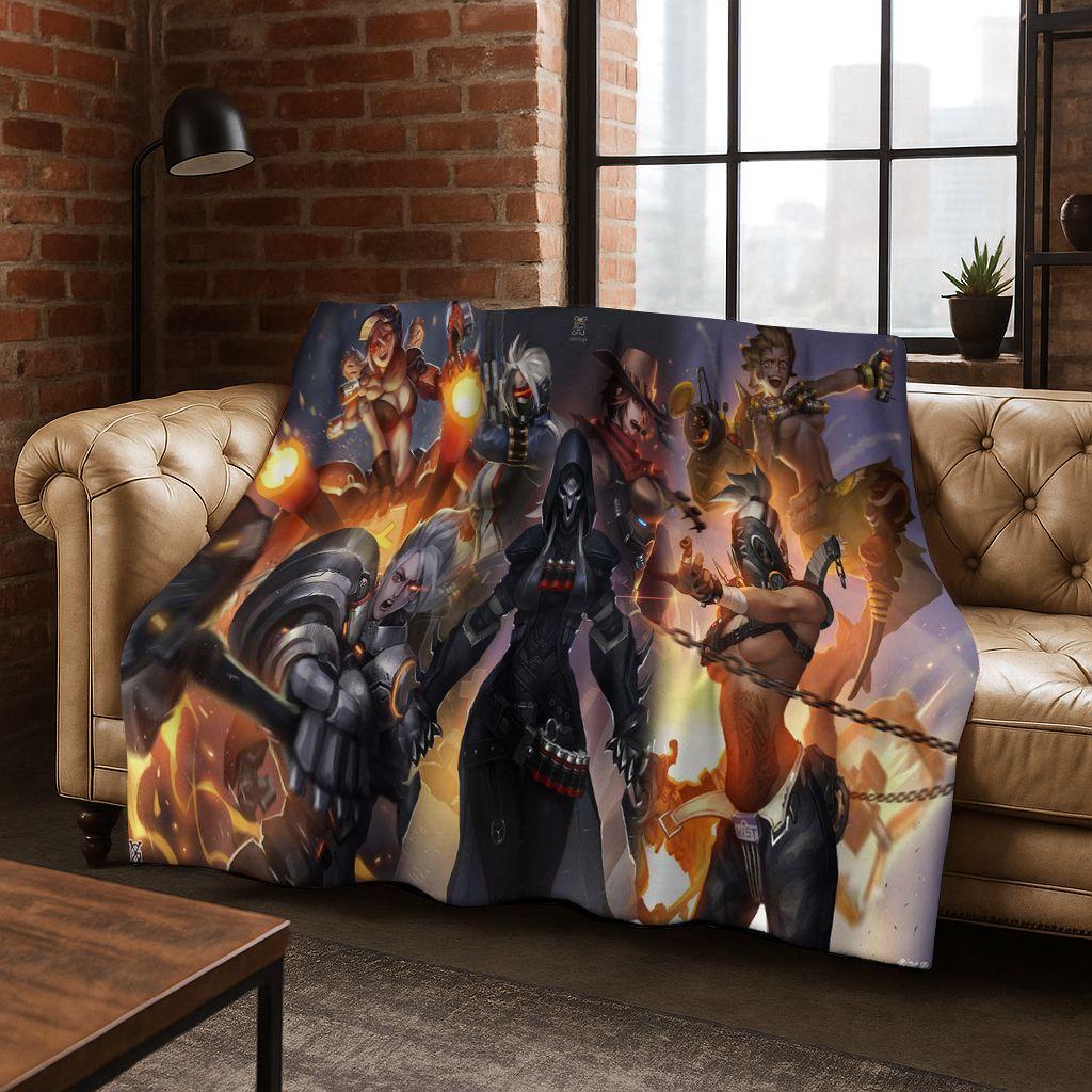 Game OW Overwatch D.VA Mei Reaper Cartoon 3D Flannel Blanket,Cozy Soft Throw Blanket for Home Bedroom Bed Sofa Picnic Cover Gift