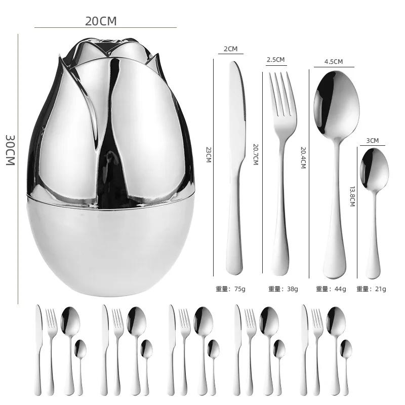 

Light luxury Nordic 24-piece stainless steel knives, forks, spoons, western tableware set ornament birthday wedding gift