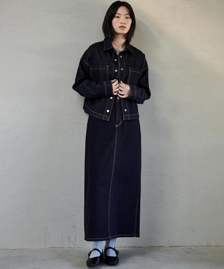 MALOUPE 3112 Non-Fade Denim Skirt (Dark Indigo)