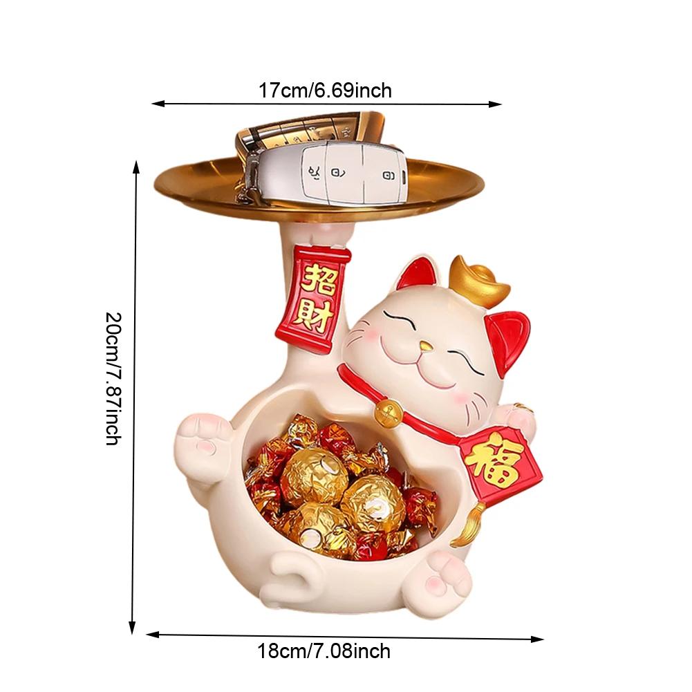 Fortune Cat Key Storage Tray Cartoon Creative Storage Tray Lucky Cat Home Storage Decorative Ornament for Home Porch Living Room