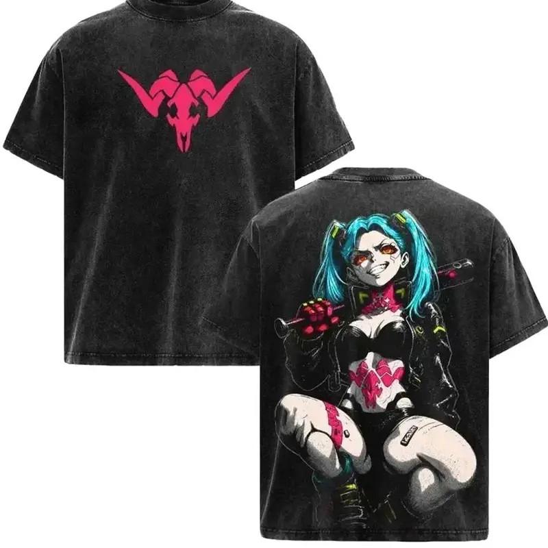 Rebecca - T-shirt Grafica Cyberpunk Camicia Lavata Vintage Unisex Streetwear Anime Mer