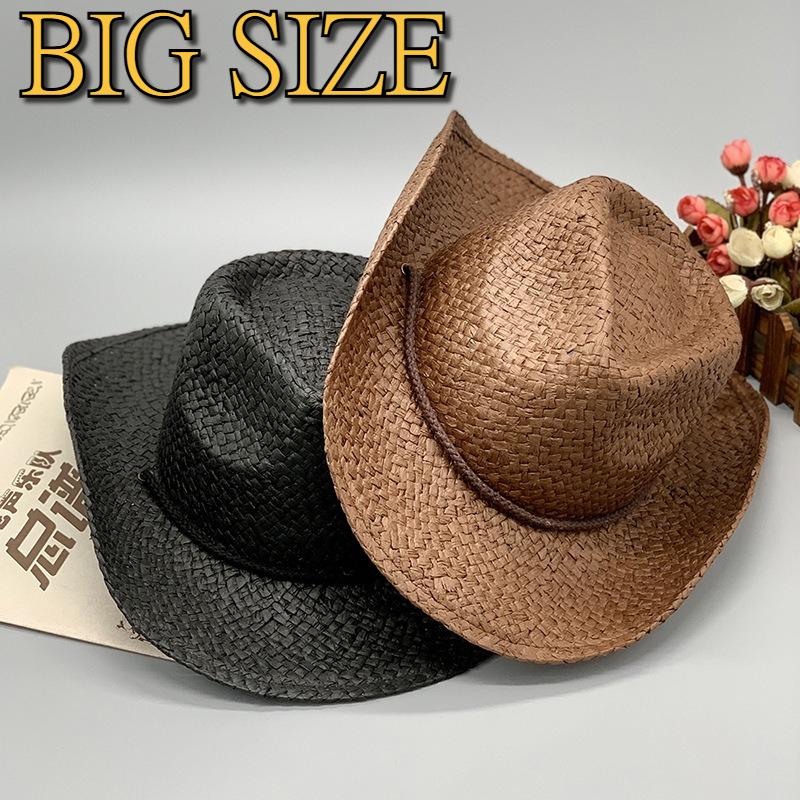 Yiran Dayang Hat Women's Big Size Hand-Woven Straw Hat For Men Fashion Western Jazz Cowboy Hat Seaside Vacation Travel Sunshade Knight Grass Hat 58-60Cm