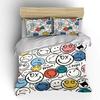 Vibrant Cartoon Smiley Faces Pattern Print Bedding Set 1 Duvet Cover 2 Pillowcases for Adult and Children Luxury Gift Full Size