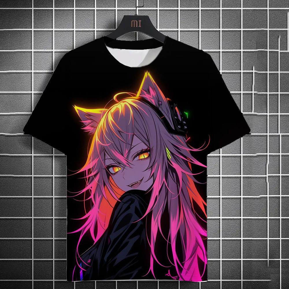 Cartoon Harajuku 3D Printed Short Sleeved T-shirt Summer Breathable Polyester Simple Round Neck Top