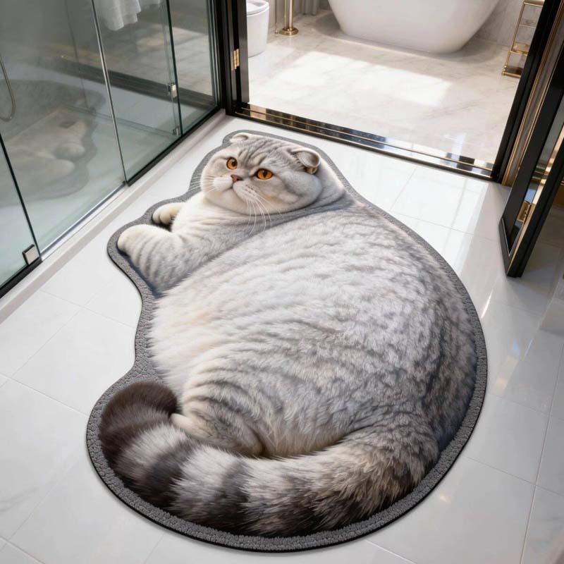 Tappetino da Bagno in Terra Diatomacea a Forma di Gatto Cartone Animato, Assorbente Acqua Antiscivolo Resistente all'Usura Zerbino per Bagno Ingresso WC