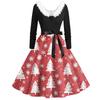 Women's Fashion V-Neck Casual Slim Christmas Printed Long Sleeve Hair Collar Dresses
