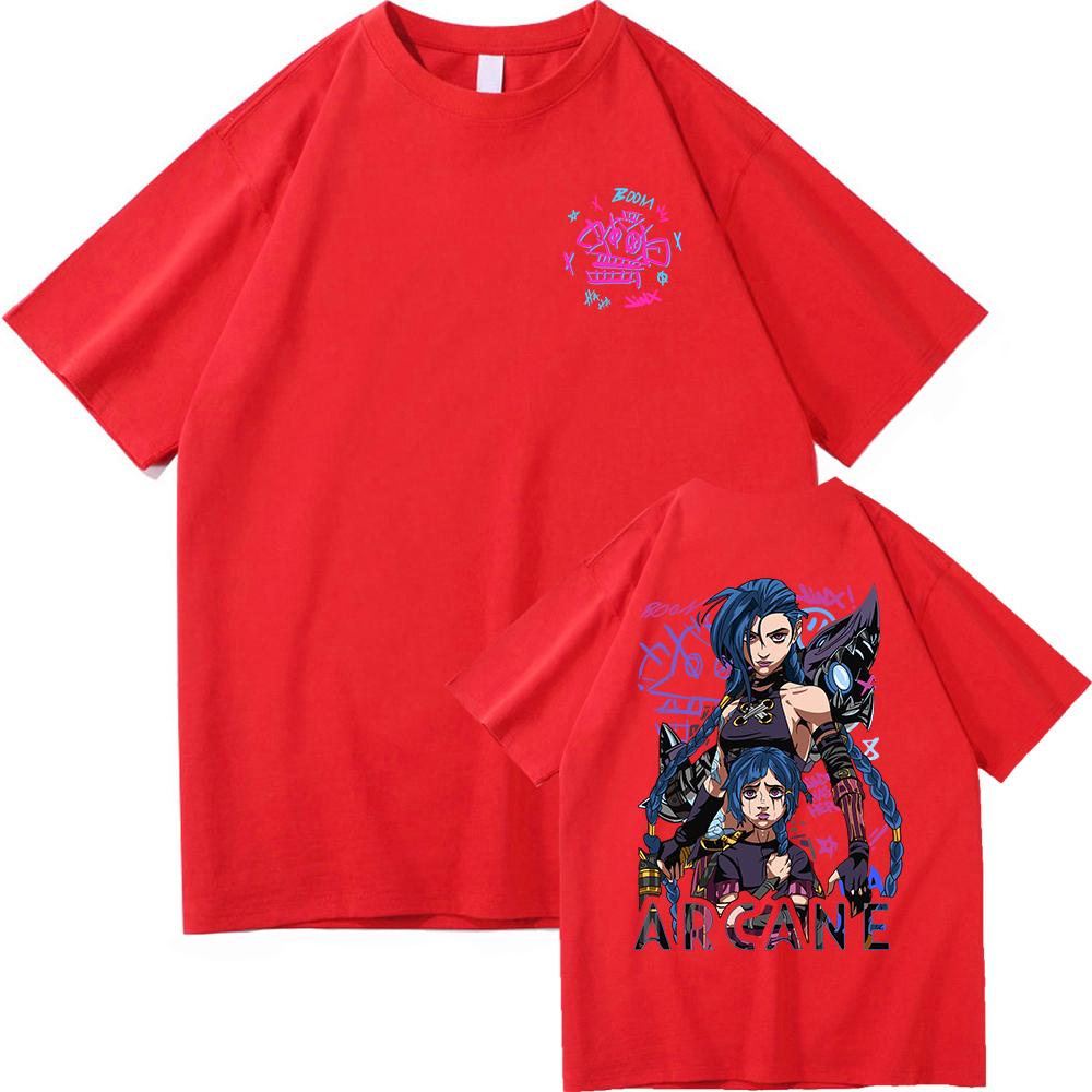 Arcane 2 T Shirts Fashion Men Harajuku Aesthetic Retro Anime Vi Jinx Tshirt Unisex High Quality Cartoon Vintage Cotton Tee Shirt