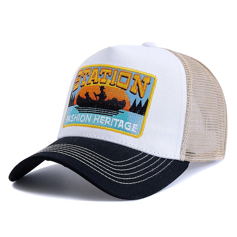 

Новый стиль летняя рыболовная кепка дышащая сетка кепка дальнобойщика для мужчин и женщин рыболовная вышитый дизайн кепка Snapback для рыбалки на открытом воздухе 56cm-60cm черный белый