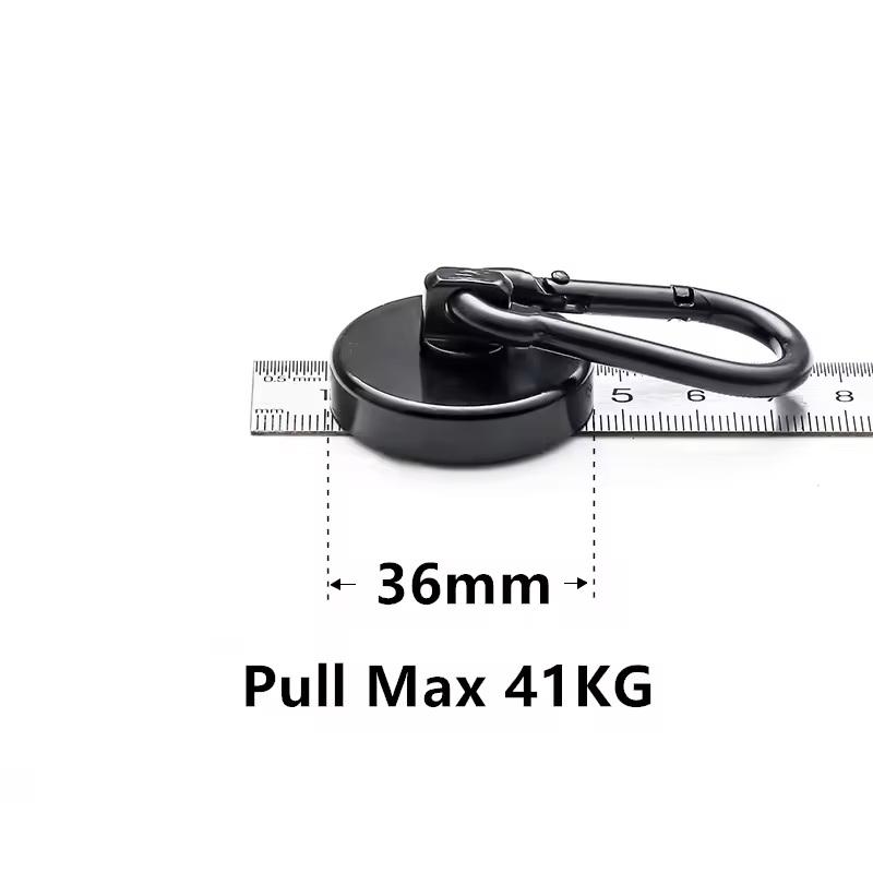 Strong Black Heavy Duty Neodymium Magnetic Hooks with Carabiner for Gym Bag Hanging Locker Storage Outdoor Activity Use