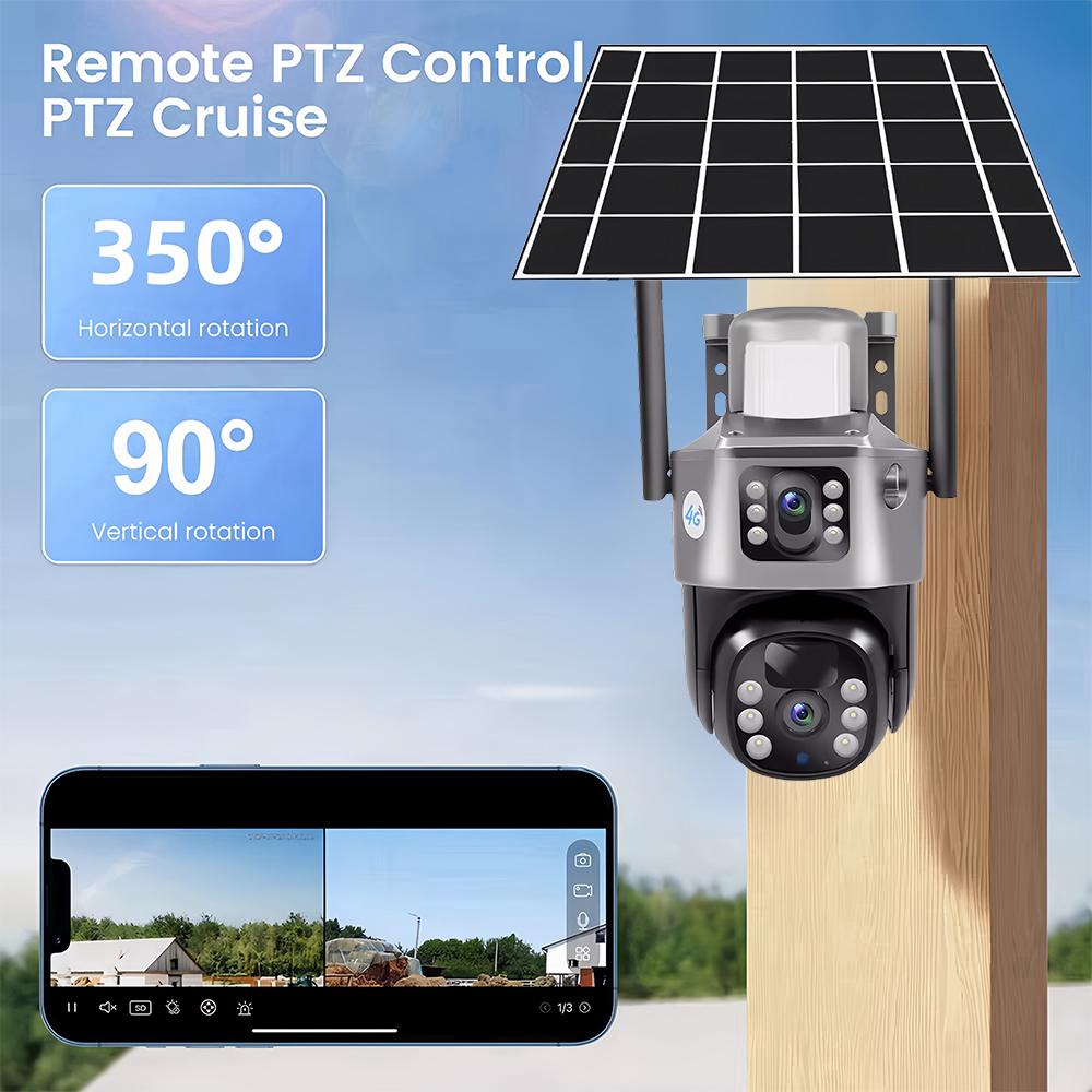 8MP 4K WiFi Wireless Solar Lens Dual Display 4G SIM IP CCTV Camera Motion Detection PTZ Security Protection Monitor