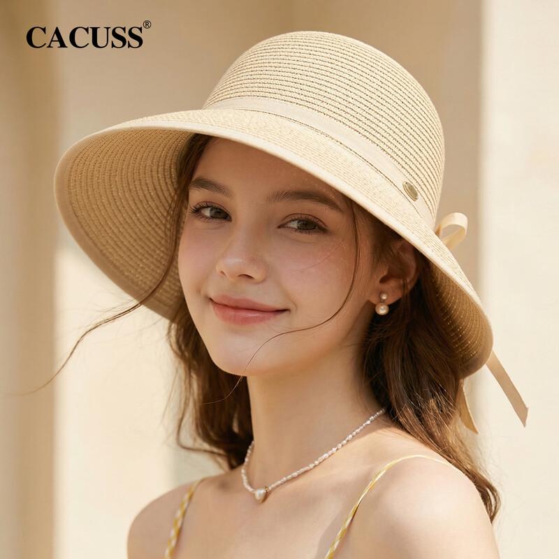 CACUSS Women s Elegant Straw Sun Hat with Bow One Size (56-58cm)