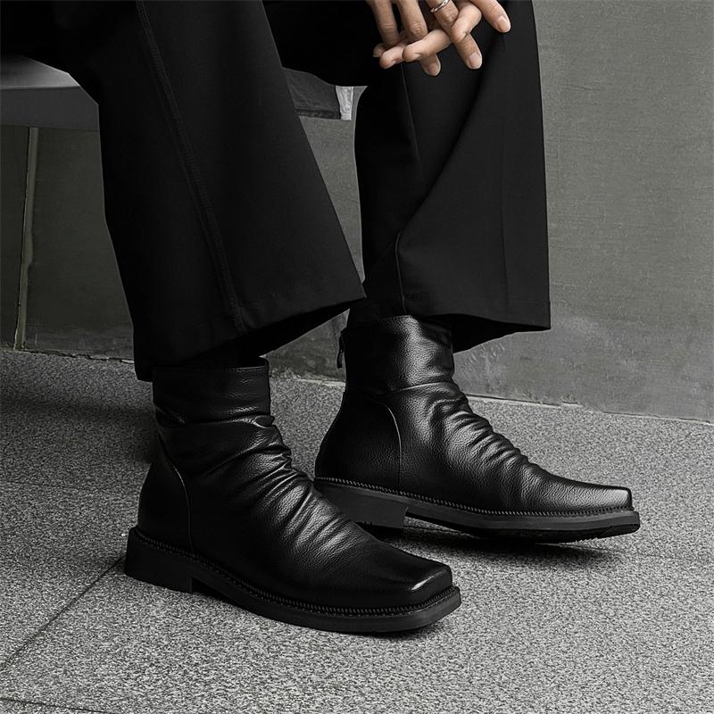 Fashion High Quality Ankle Boots Men Leather Winter Vintage Soft Leather High Top British Style Zipper Wedding Dress Business Mens Boots