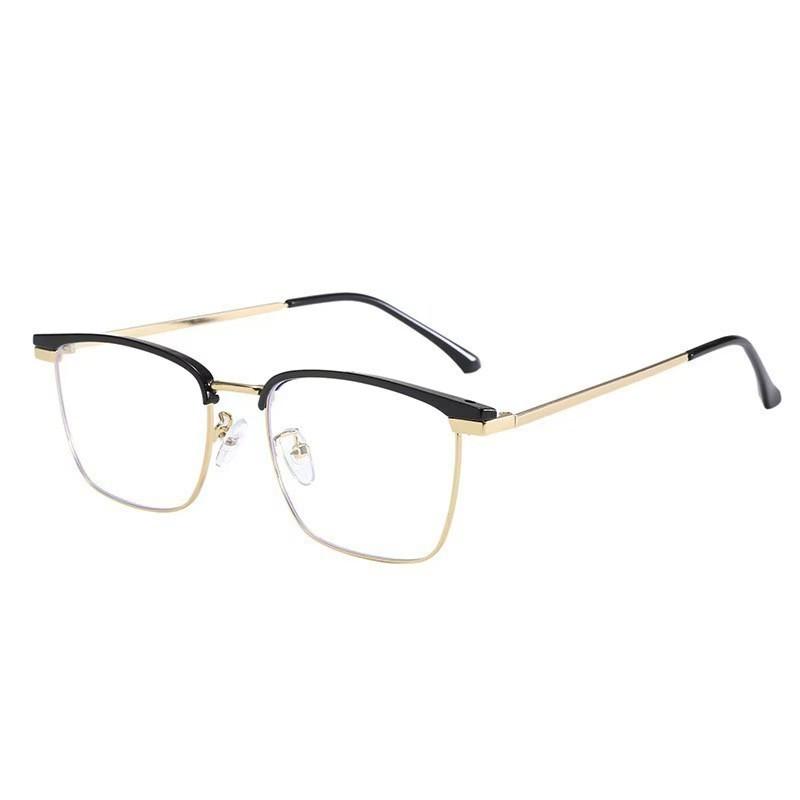2PCS Square Half Frame Metal Business Glasses for Men Anti Blue Light Glasses Computer Anti Radiation Glasses for Women