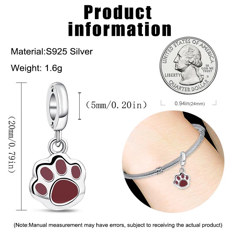 925 Sterling copper Cute Animals Dog Paw Print Pendant Love Heart Beads Fit Original Pantaro Charms Bracelet DIY Zircon Making
