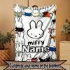 Custom Name Personalized Miffy Print Blanket, Home Decor, Bedroom, Sofa, Camping, Couch, Gifts for Birthday Christmas