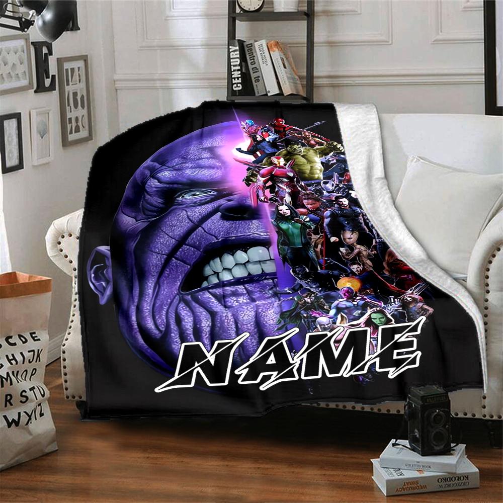 Custom Name "Avengers vs Thanos: Epic Battle" blanket for Couch & Bed, Plush Cozy Fuzzy Blanket Super Soft & Warm Blankets for Fall and Winter. 090817