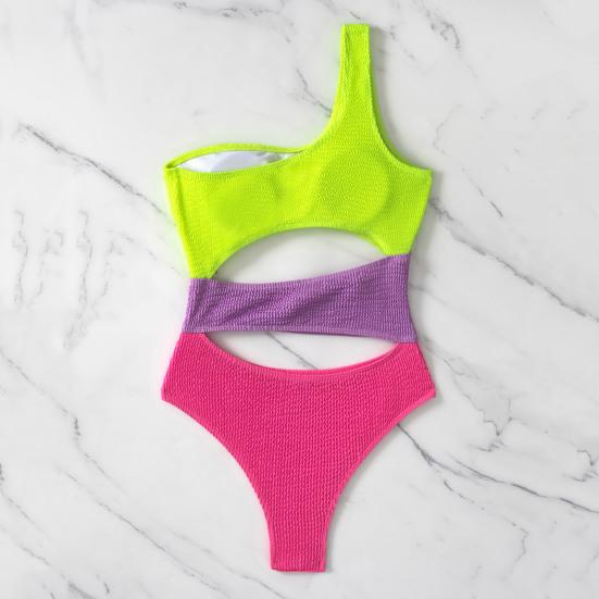 Costumi da bagno da donna con colori a contrasto, monospalla traforata, monokini da spiaggia