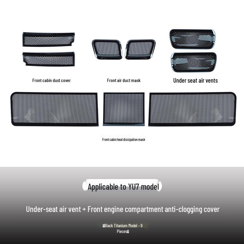 Scratch-Resistant Stainless Steel Dust Cover for Xiaomi YU7 Under-Seat Air Vents.