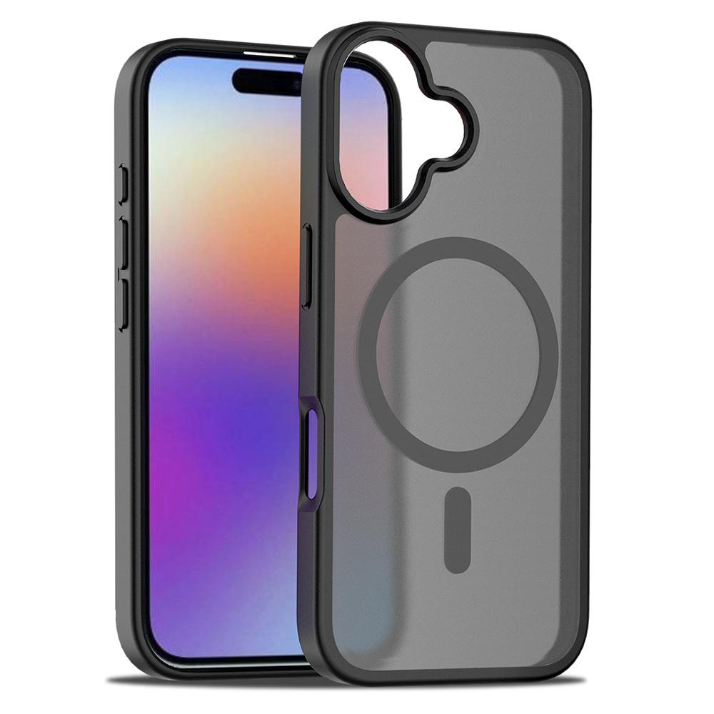 

For iPhone 17 Case Compatible with MagSafe TPU Frame Acrylic Back Phone Cover Skin Touch Black