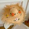 Casual Boho Lafite Grass Hat Wide Brim Foldable Weave Hat Breathable Korean Style Embroidered Flower Straw Hat Outdoor