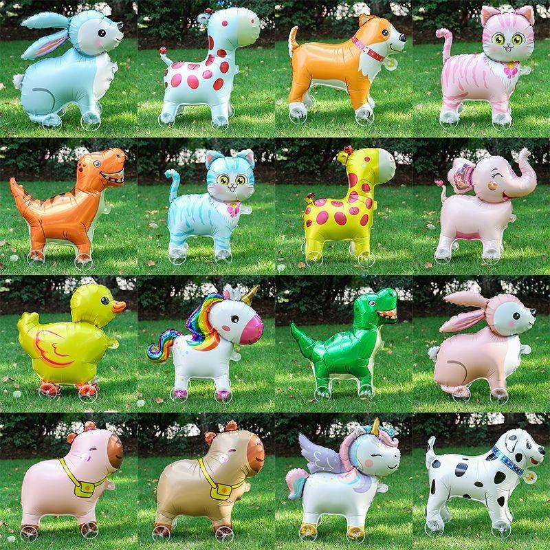 4D Cartoon Foil Balloons Elephant Stand Walking Balloon With Wheel For Kids Birthday Party Decoration Baby Shower