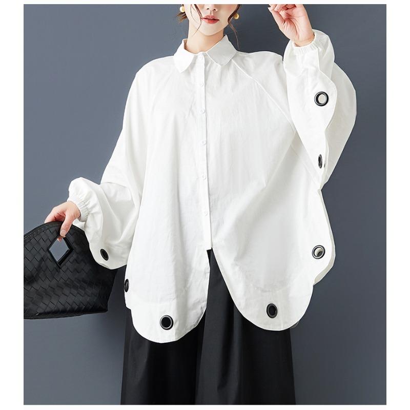 DIMANAF 2025 New Autumn Plus Size Women Coats Jackets Thin Long Sleeve Loose Casual Black Outerwear Button Shirt Tops