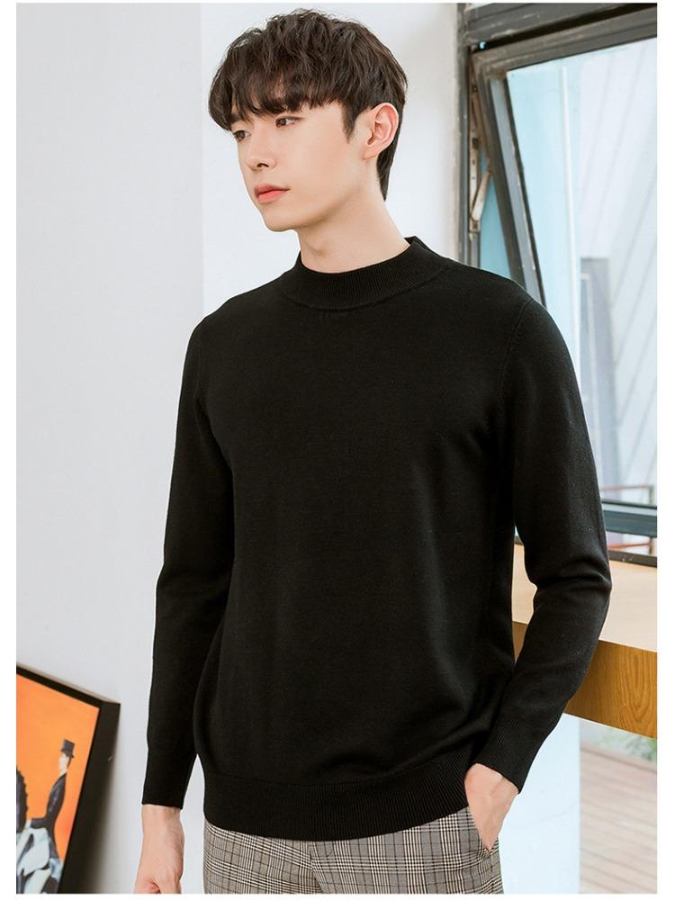 Semi-turtleneck Sweater Men's Soft Fit Knit Sweater Solid Color Casual Warm Long-sleeved Versatile Wool Bottoming Shirt Tide