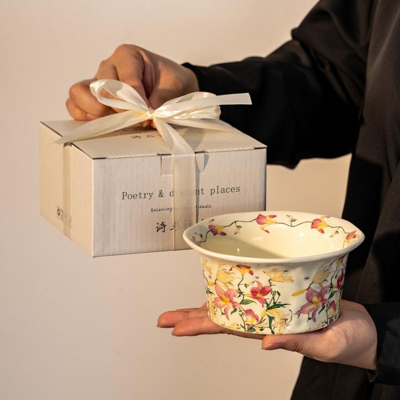 Frühlingsblumen Wasserflasche und Tasse Set Große Kapazität Abgedeckter Becher Hohes Erscheinungsbild Haushalt Keramik Wasserbecher Als Souvenir für Mädchen