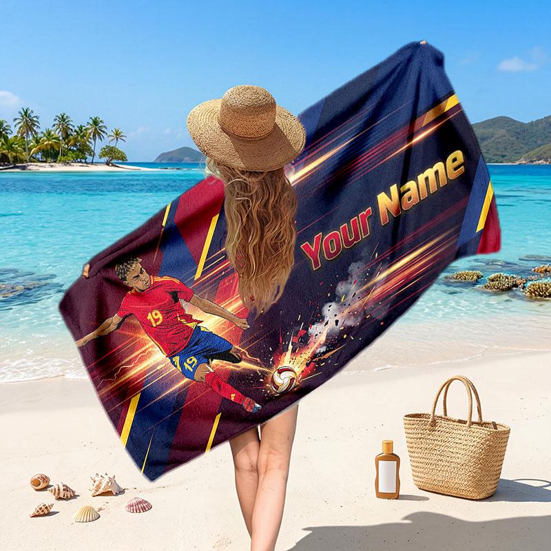 Lamine Yamal Personalizowany Ręcznik Plażowy, Nadruk z Imieniem, Miękki Szybkoschnący Ręcznik z Logo Piłkarskim, Prezent Wakacyjny