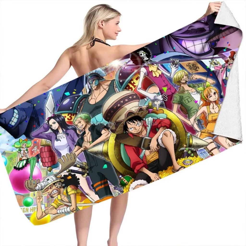 2026 Hot Bandai Anime One Piece Bath Towel Beach Towel Mat Fast Drying Bathroom Beach Towel Kids Boys Washcloth Blanket Gifts