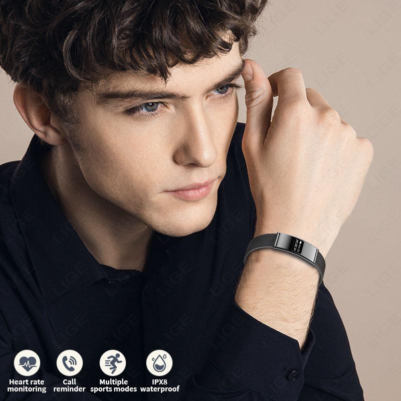 LIGE Ultra Thin 2.8mm Smart Band Milanese Strap Heart Rate Monitor Call Reminder Multi Sports Mode Smart Watch