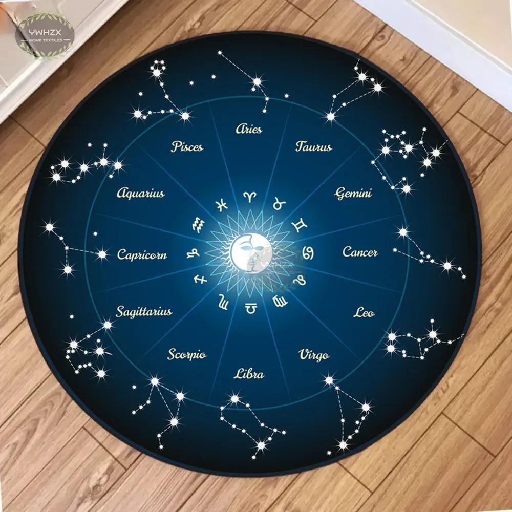 Mystical Constellation Round Mat Tarot Wheel Living Room Non-Slip Carpet Meditation Home Decoration