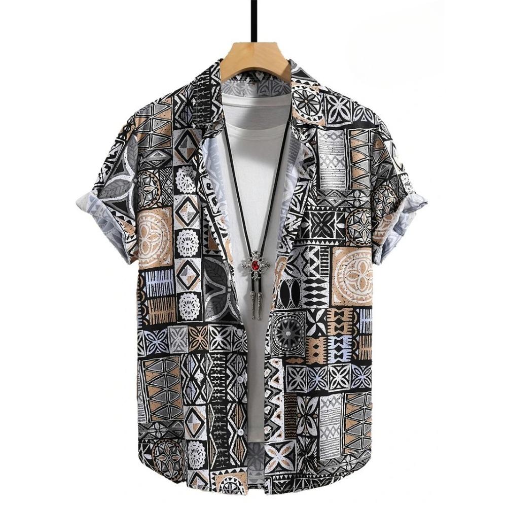 Hawaii Shirts for Men 3D Paisley Graphic Short-sleeved T-shirt Casual Lapel Buttons Male Tops Summer Oversized Bohemian Man Tees