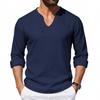 Men Casual Loose V Neck Long Sleeve Linen T Shirt Big Size
