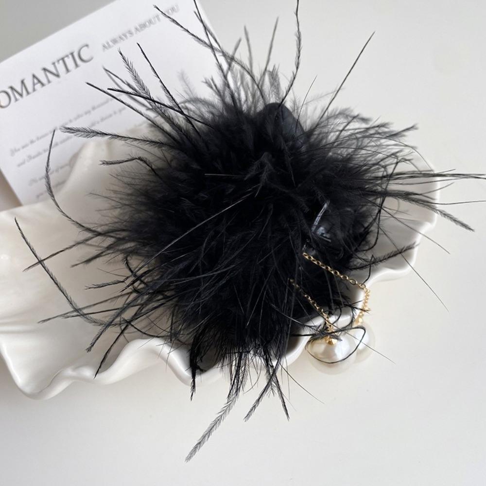 Autumn and Winter New Style Super Fairy Feather Catch Clip Large Hair Volume Large Back of The Head Shark Clip Pure Desire Wind Hair Clip Headdress