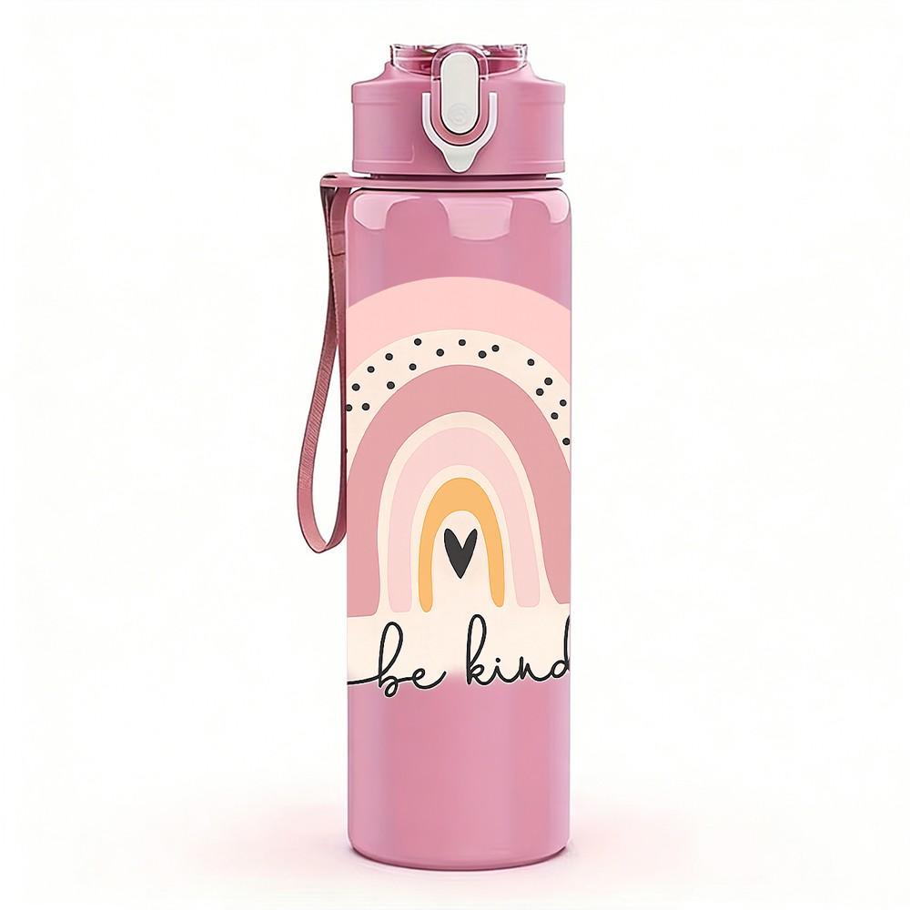 1PC Blessed Pastel Rainbow Arch Text Print 750ml Color Plastic Sports Water Bottle Leakproof Flip Straw Lid Suitable for Sports Office Home Use