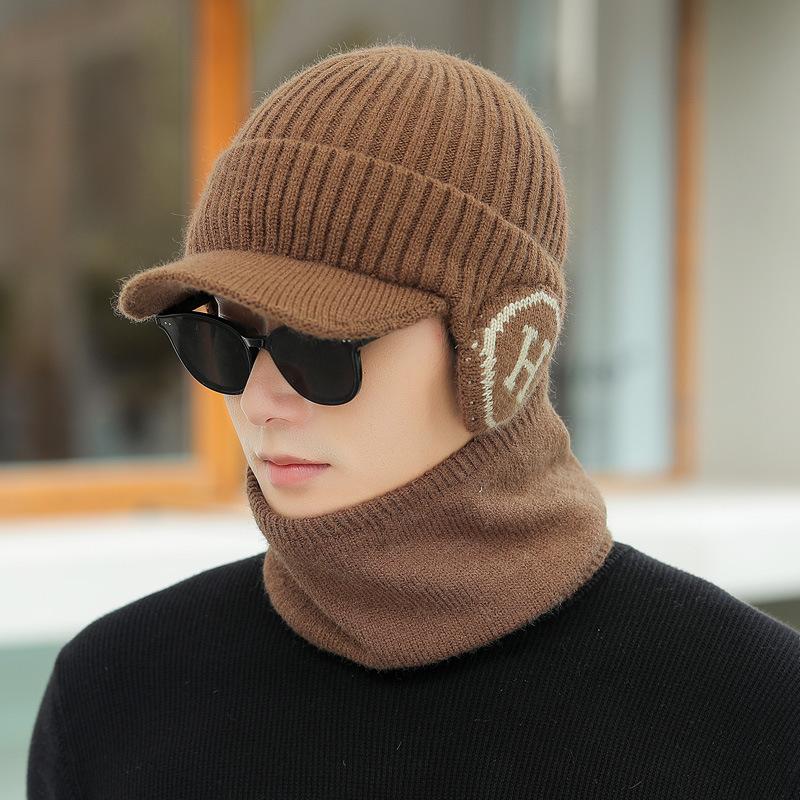 New Velvet Warm Ear Bag Knitted Cap Men's Autumn and Winter Cycling Sports Cold-proof Wool Scarf Cover