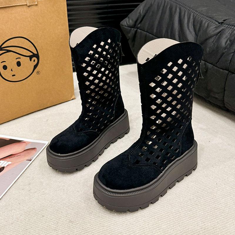 Small Hollow Breathable Fashion Muffin Thick-soled Short Boots Women's New Summer Thick-soled Heightening Cool Boots