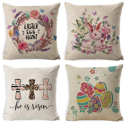 Easter Cartoon Bunny Egg Linen Pillow Case Home Pillow Living Room Sofa Pillow Bedside Backrest
