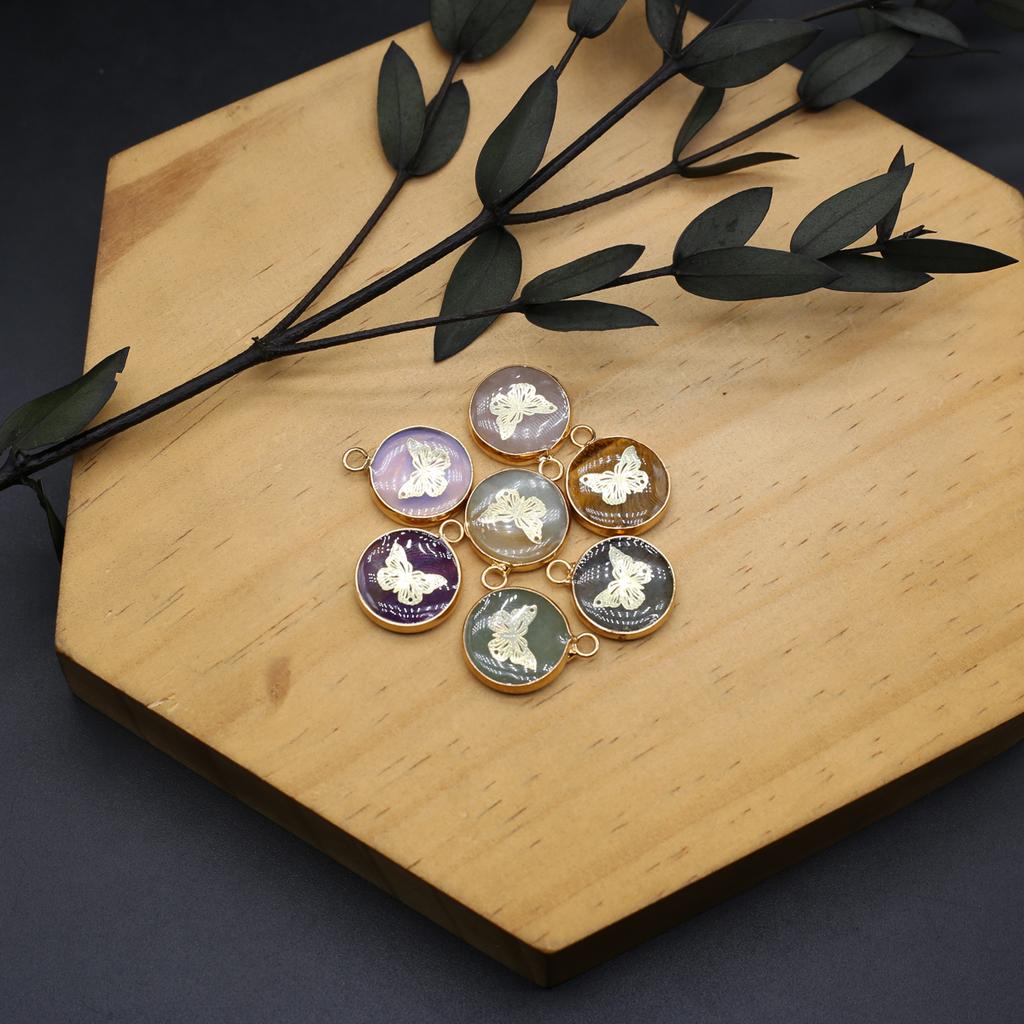 2Pcs Small Pendant Natural Stone Butterfly-Shaped Patter Pendant For Jewelry Making DIY Necklace Earrings Bracelet Accessory