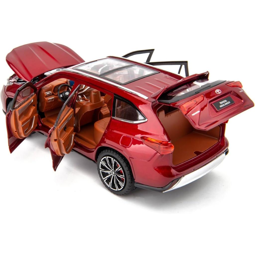 Model auta Toyota Highlander v měřítku 1/24, stahovací auto ze zinkové slitiny se zvukem a světlem pro děti, chlapec, dívka dárek