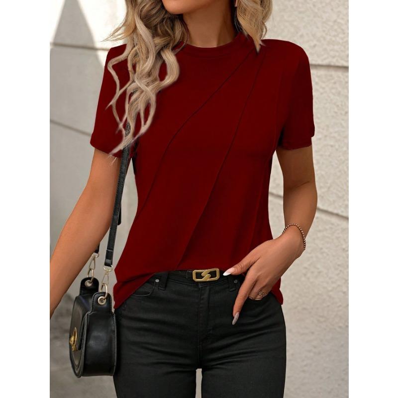 

Летняя однотонная свободная футболка с круглым вырезом и короткими рукавами, жилет для женщин XXL бордовый