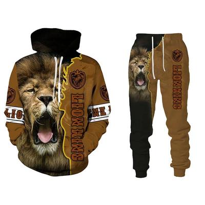 Lion 3D Print Κοστούμι με κουκούλα ανδρικό φθινοπωρινό και χειμώνα casual μπλουζάκι Sweartpants Σετ ανδρικές φόρμες Μόδα ανδρική φόρμα