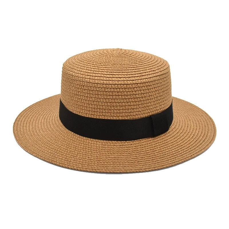 Summer Sun Protection Beach Flat-Brimmed Straw Hat Straw Woven Sunshade Hat Beach Wide-Brimmed Hat